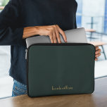 Chic Green Charcoal & Chic Script Name Monogram<br><div class="desc">A modern chic green charcoal and gold script calligraphy name monogram laptop sleeve is perfect.</div>