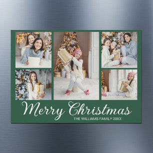 Chic Green Christmas Photo Collage Magnet Card