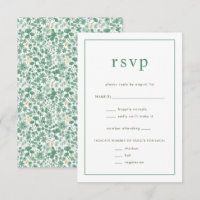 Chic Green Ditzy Floral Wedding  RSVP Card