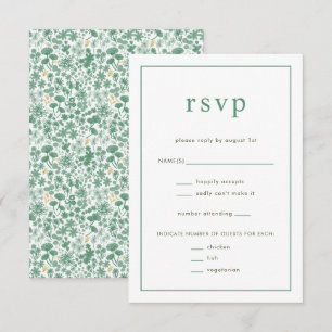 Chic Green Ditzy Floral Wedding  RSVP Card