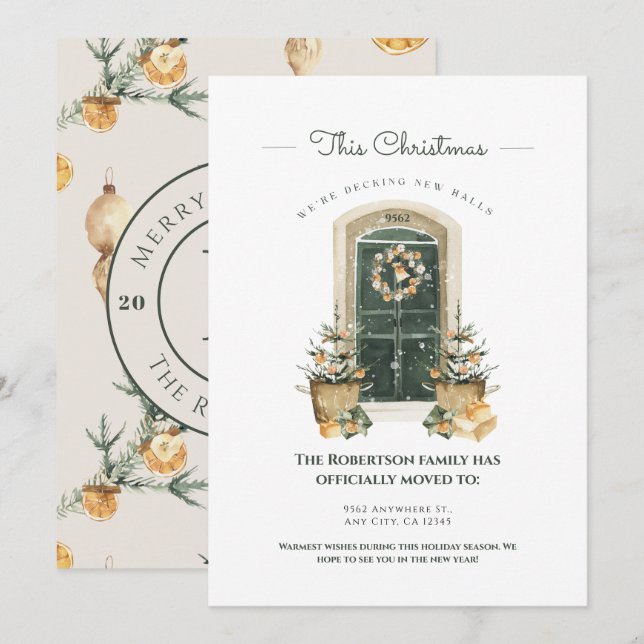 Chic Green Door Seasonal New Home Announcement (Front/Back)