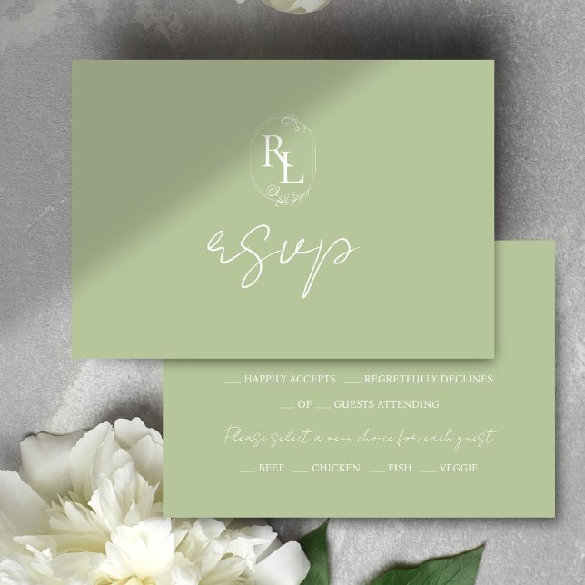 Chic Green Floral Frame Wedding RSVP Card (Creator Uploaded)