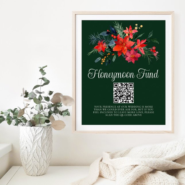 Chic Green Floral Poinsettia Honeymoon Fund Poster (Creator Uploaded)