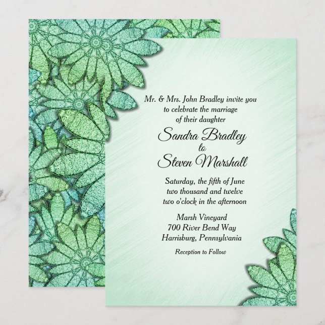 Chic Green Floral Wedding Invitation (Front/Back)
