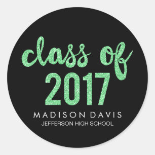 Chic Green Glitter   Class of 2017 Graduation Classic Round Sticker