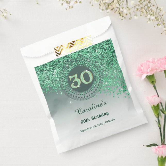 Chic Green Glitter & Dotted Frame 30th Birthday Favour Bags (Sealed)