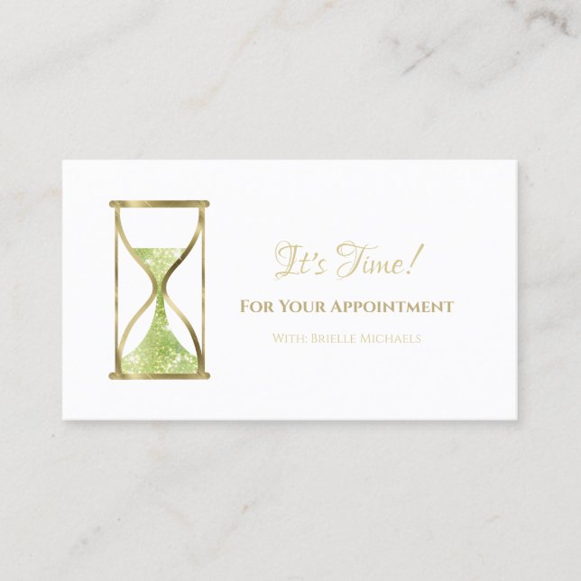 Chic Green Glitter Hourglass Salon Appointment (Front)