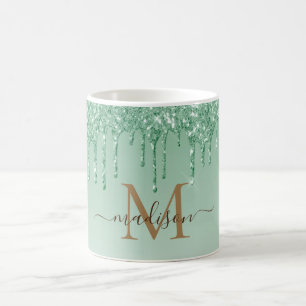 Chic  green Glitter Monogram  Coffee Mug