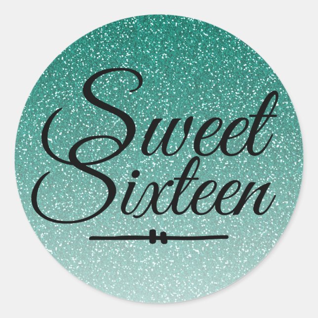 Chic green glitter ombre Sweet 16 Classic Round Sticker (Front)