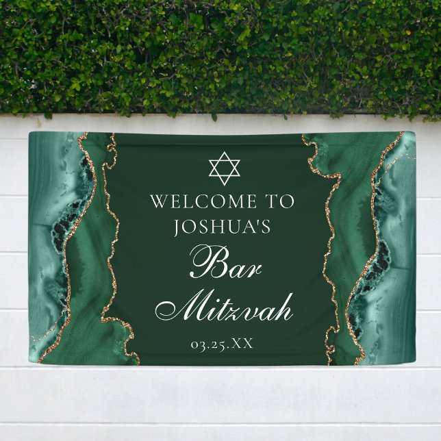 Chic Green Gold Agate Bar Mitzvah Party Banner (Creator Uploaded)