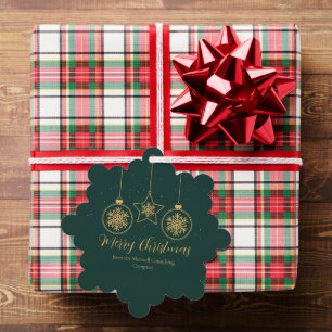 Chic Green Gold Custom Company Merry Christmas Tree Decoration Card
