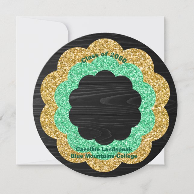 Chic Green Gold Floral Photo Graduation Party Invitation (Front)
