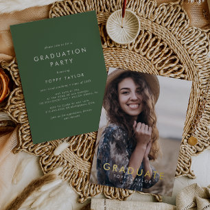Chic Green Gold Foil Photo Graduation Party
