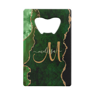 Chic Green Gold Glitter Agate Custom Monogram