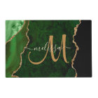 Chic Green Gold Glitter Agate Custom Monogram