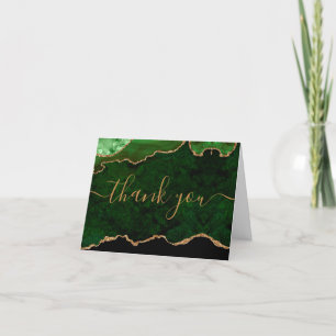 Chic Green Gold Glitter Agate Custom Monogram Thank You Card
