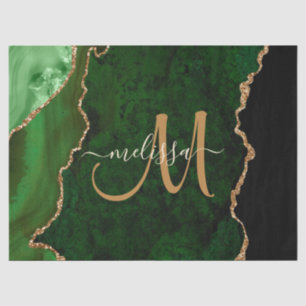 Chic Green Gold Glitter Agate Custom Monogram Tissue Paper