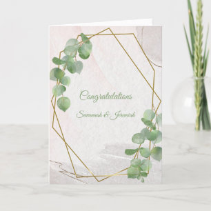Chic Green Gold Greenery Congratulations Wedding Card