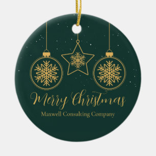 Chic Green Gold Merry Christmas Custom Company Ceramic Tree Decoration