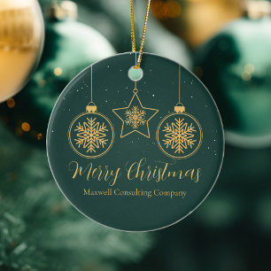 Chic Green Gold Merry Christmas Custom Company Ceramic Tree Decoration