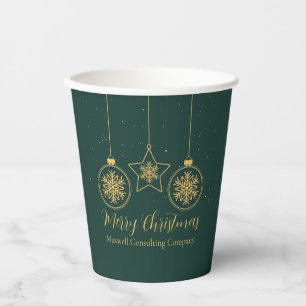Chic Green Gold Merry Christmas Party Custom Paper Cups