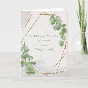 Chic Green Gold Name Customisable Bridal Shower Card