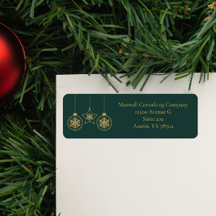 Chic Green Gold Ornaments Christmas Return Address