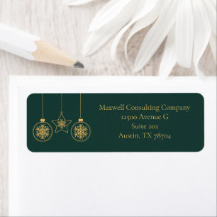 Chic Green Gold Ornaments Christmas Return Address