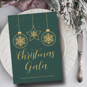 Chic Green Gold Ornaments Company Christmas Party Invitation