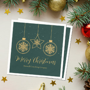 Chic Green Gold Ornaments Company Christmas Party Napkin