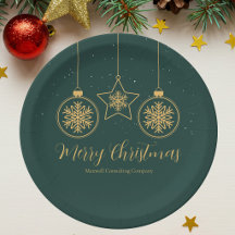 Chic Green Gold Ornaments Company Christmas Party