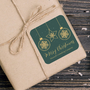 Chic Green Gold Ornaments Company Christmas Party Square Sticker