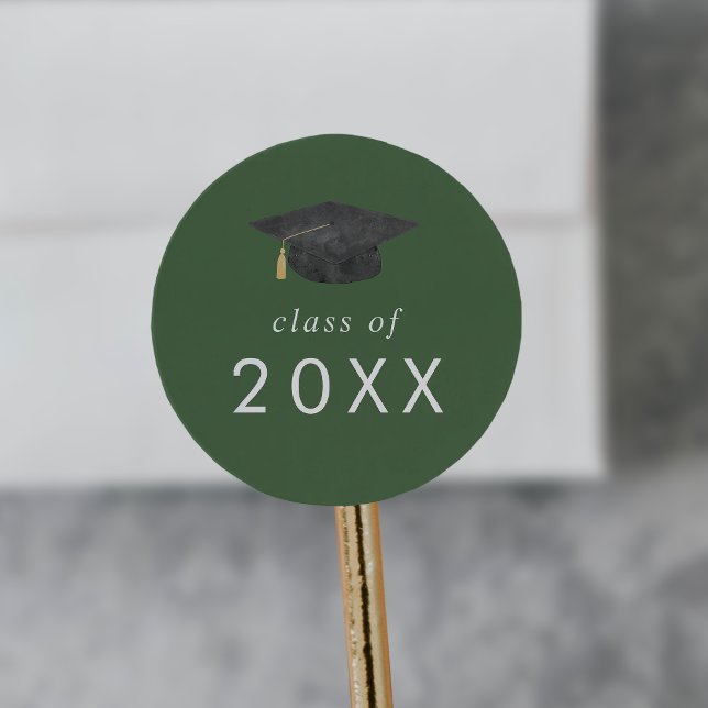 Chic Green Grad Cap Class Year Graduation Classic Round Sticker (Creator Uploaded)