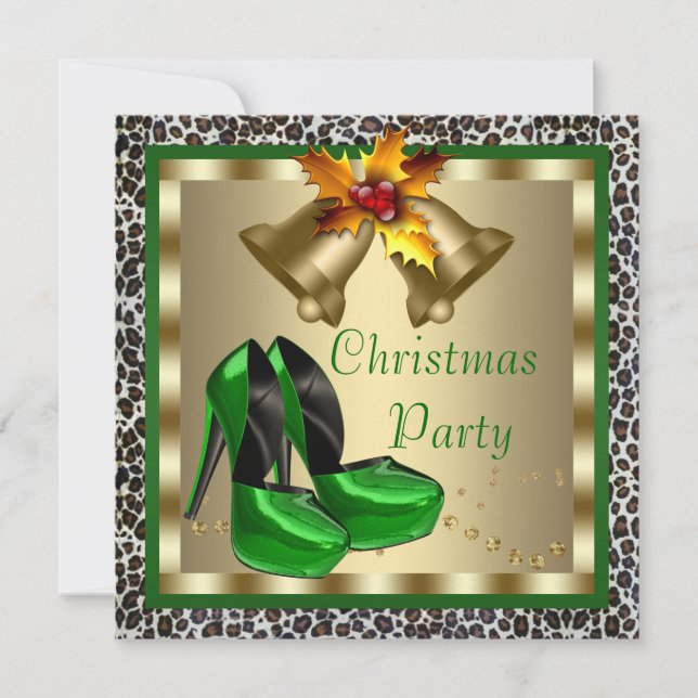 Chic Green High Heel Shoes Christmas Party Invitation (Front)