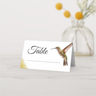 Chic Green Hummingbird and Gold Dust Wedding Place Card