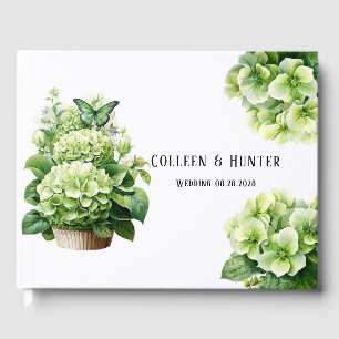 Chic Green Hydrangea Butterfly Wedding Guest Book
