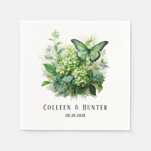 Chic Green Hydrangea Floral Butterfly Wedding Napkin