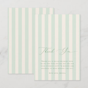 Chic Green & Ivory Stripes Baby Shower Thank You Card
