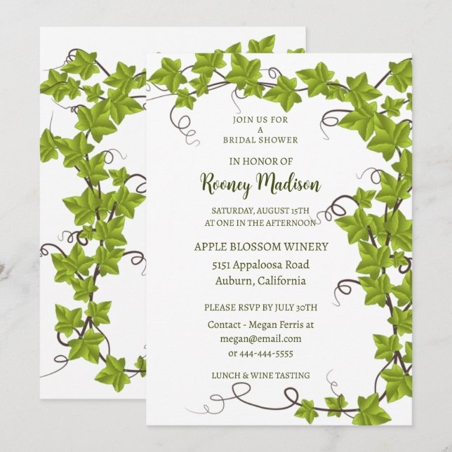 Chic Green Ivy Bridal Shower Invitation (Front/Back)