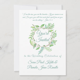 Chic Green Leaf Wreath with Business Verse  Classi Invitation