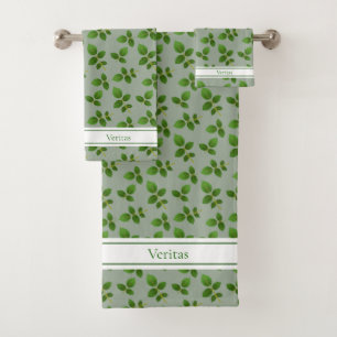 Chic Green Leaves on Laurel Green Bath Towel Set