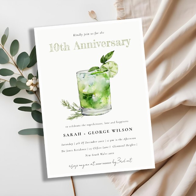 Chic Green Margarita Cocktail Any Year Anniversary Invitation (Creator Uploaded)