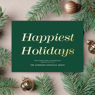 Chic Green Non-Photo Business Corporate Gold Foil Holiday Card