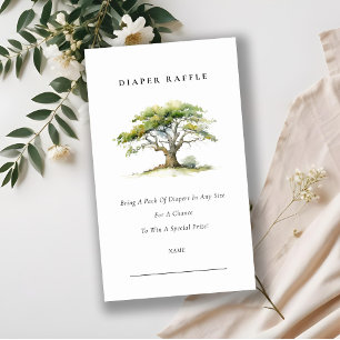 Chic Green Oak Tree Diaper Raffle Baby Shower Enclosure Card