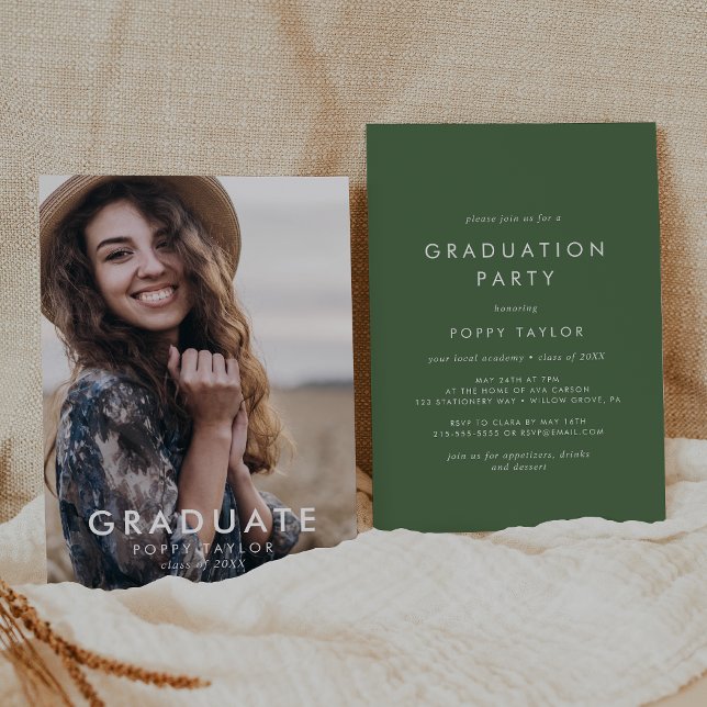 Chic Green Photo Graduation Party Invitation (Creator Uploaded)