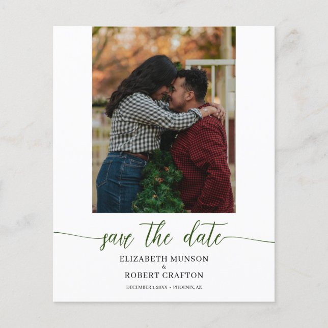 Chic Green Photo Wedding Save The Date (Front)