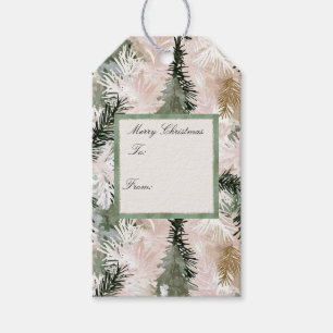 Chic Green Pink Christmas Trees Gift Tags