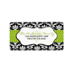 Chic Green Polka Dot Damask Address Labels