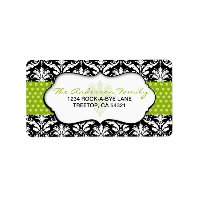 Chic Green Polka Dot Damask Address Labels (Front)