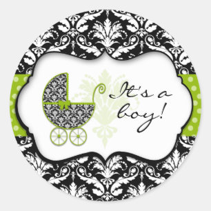 Chic Green Polka Dot Damask Stickers